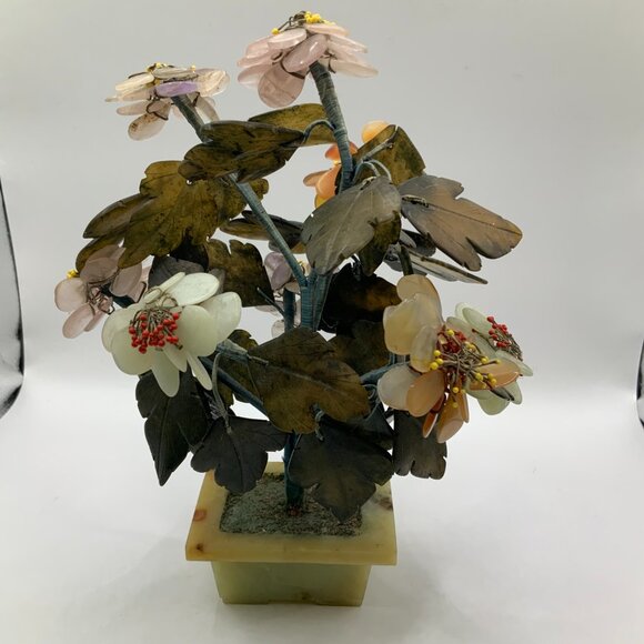 Chinese Vintage Jade and Hardstone Bonsai Tree Sculpture - Picture 4 of 6